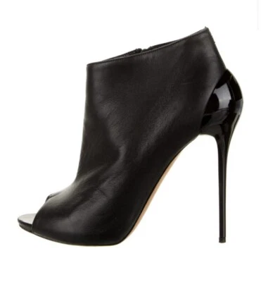 Alexander McQueen Leather Peep Toe Ankle Boots Stiletto Size 7.5 | IT 37.5 - Image 1 of 4