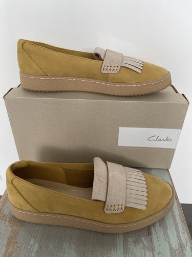 Scarpe mocassini Clarks donna Lillia Lottie gialli scamosciati taglia UK 5 5 EUR 39