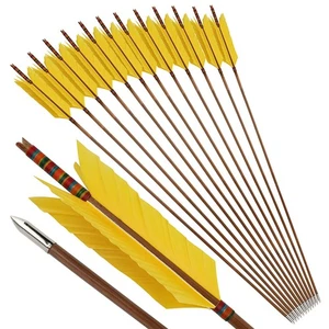 Archery Traditional Bamboo Arrows 4 Feather Flu-Flu Bow Hunting Arrows Target - Picture 1 of 42