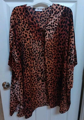 Prendas para dormir Natori marrón negro leopardo corto caftán caftán talla XL Foto 1 de 4