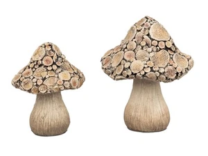 2er Set Dekoobjekte Pilze WOOD RELIEF 17 + 21cm braun in Holzoptik Formano H25 - Bild 1 von 3