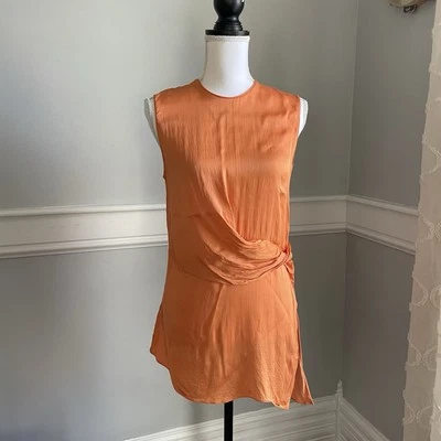 MNG Mango Asymmetrical Draped Satin Shirt Mango Orange Color Size Medium - Image 1 of 4