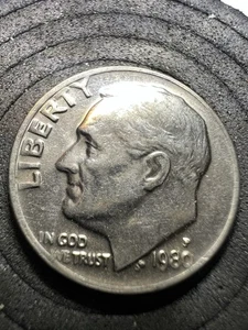 1980 P Roosevelt Dime Rim Error On Liberty, Date And In God We Trust - Picture 1 of 5