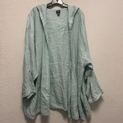 Chaqueta larga con capucha Eileen Fisher azul claro 100 % lino talla 3X Foto 1 de 4