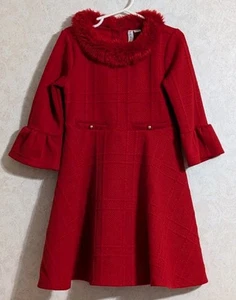 Janie And Jack Red Fur Collar Holiday Sweater Dress - Size 6 - Picture 1 of 8