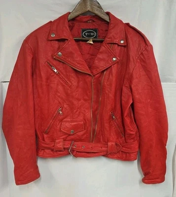 Vintage Red Leather Jacket Tannery West Biker Michael Jackson Size Medium  - Image 1 of 4