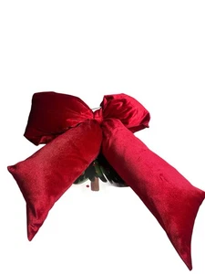 Red Puffy Christmas Bow Velvet Huge Ornamental Decorative Decor NEW - Picture 1 of 6