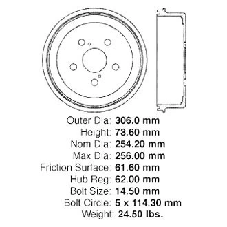 For Toyota Tacoma 2005-2015 Centric 122.44044 Premium Rear Brake Drum - Image 1 of 4