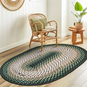 Alfombra trenzada verde con encanto para salas de estar y dormitorio de granja - Imagen 1 de 19