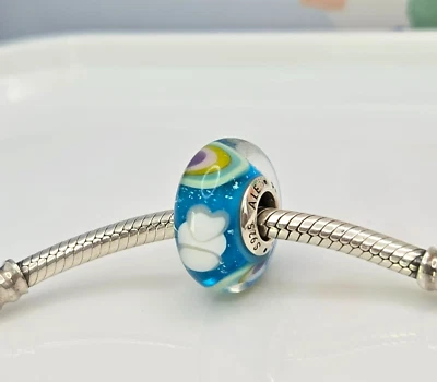 Auténtico Pandora Azul Arco Iris Murano Cristal Momentos Dije Foto 1 de 4