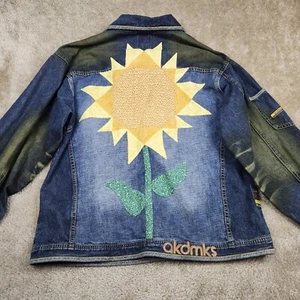 Akademiks Jean Jacket Mens Medium Blue Denim Button Up Long Sleeve Y2K Hiphop - Picture 1 of 11