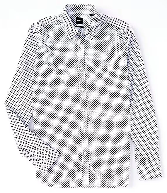 $128 Hugo Boss Men's SZ XL Slim-Fit Roger Long-Sleeve Woven Shirt White Navy - Image 1 of 2
