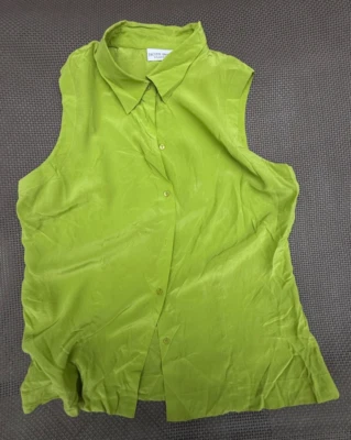 NWD JACLYN SMITH GREEN SLEEVELESS 100% silk shirt top blouse XL - Изображение 1 из 4