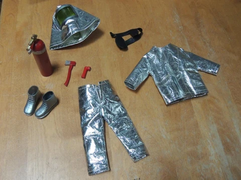 Vintage GI Joe Hasbro 12" Fire Suit Hazmat, Extinguisher, Axe, Flashlight, Belt Cover