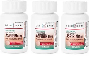 Gericare Adult Aspirin 81 mg Chewable Tablets Orange 36 Counts X 3 Packs - Picture 1 of 1