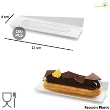100 Vassoi monoporzioni rettangolari in plastica bianca 14 x 4 cm