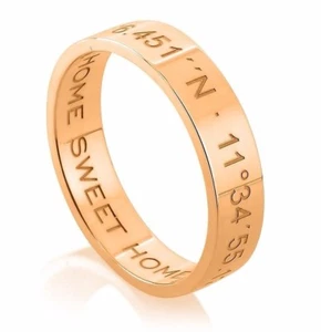 Anillo de mujer y hombre con grabado, anillo chapado en oro rosa, anillo de coordenadas - Imagen 1 de 3