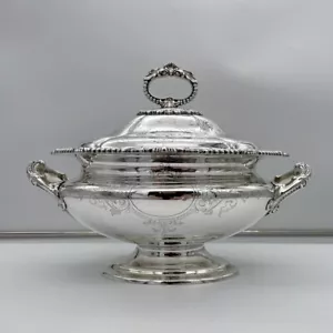 Turen de sopa plateada victoriana alrededor de 1860 Martin Hall & Co - Imagen 1 de 8