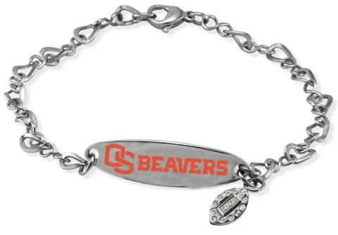 OREGON STATE BEAVERS OSU * Stainless Steel ID Bracelet w/CZ Dangle  NCAA Jewelry Cover