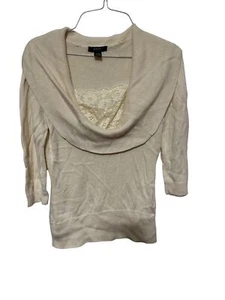 Maglione Alfani Petite panna con inserto in pizzo e collo pieghevole donna PS - Foto 1 di 5