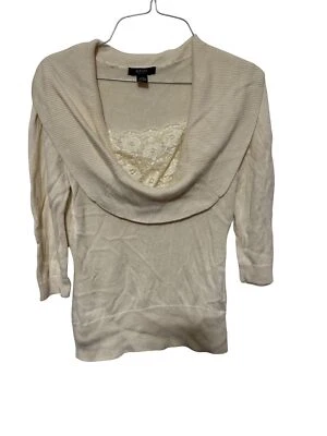 Suéter Alfani Petite Crema con Inserto de Encaje y Cuello Plegable Mujer PS Foto 1 de 4