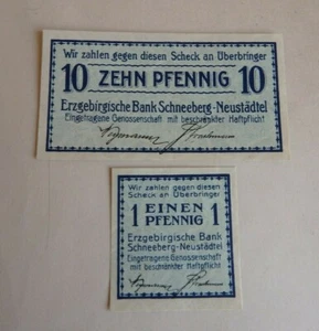 Schneeberg-Neustädtel 1 und 10 Pfennig um 1918 ausgabefrisch (71039) - Picture 1 of 5