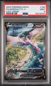 PSA 9 Mint Aerodactyl V Alternate Art Lost Origin 180/196 Pokemon Card #180