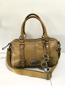 Fossil Maddox Yellow Tan Soft Leather Satchel Crossbody Bag Shoulder Purse As Is - Picture 1 of 24
