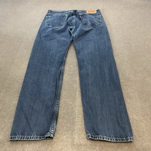 Levis 505 Jeans Mens Size 34x32 Straight Leg Faded Blue Distressed Denim Classic - Picture 1 of 12
