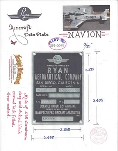 Ryan Aircraft NAVION Data Plate - Foto 1 di 1