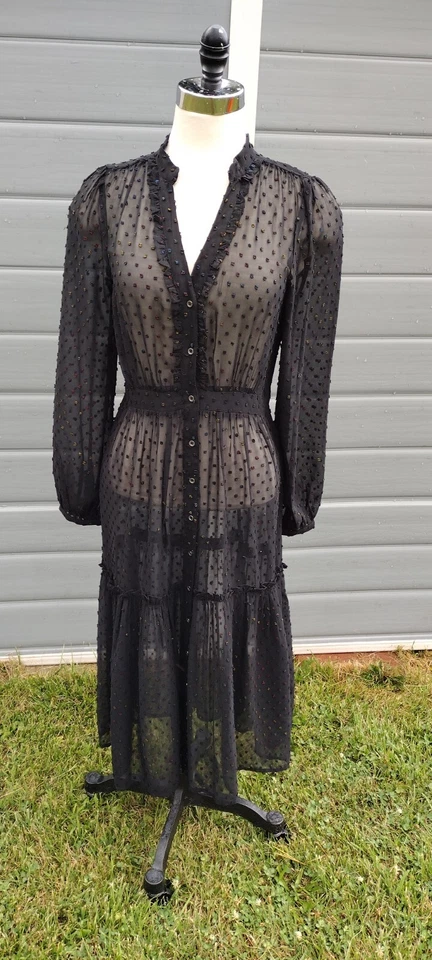 Vestido Camisa Anthropologie Negro Audrey Clip Punto Mujer Manga Larga Transparente Talla 6 Foto 1 de 4