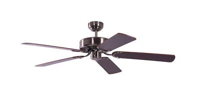 Ceiling fan for Bedroom Low profile Fan without Lights Silver & Mahogany Rattan - Image 1 of 2