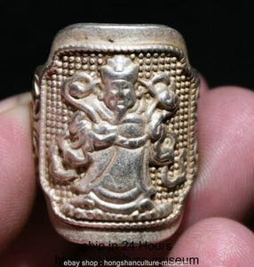 1.2" Old Chinese Silver Gems Gilt Carving Mammon God of Wealth Jewelry Ring - Picture 1 of 6