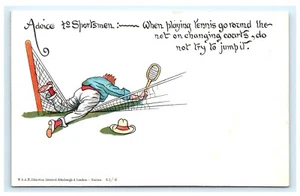 Tennis Humor Postkarte Mann fällt über Netz W & AK Johnston E10 - Bild 1 von 2