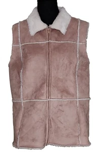 Relativity - Faux Suede / Faux Fur Trim Lined Full Zip Vest - Women's Size Large - Picture 1 of 4