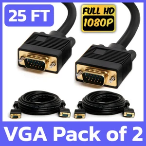 Confezione 2 Cavi VGA 25 FT D-Sub 15 Pin Maschio a Maschio Cavo per Proiettore Monitor PC - Foto 1 di 5