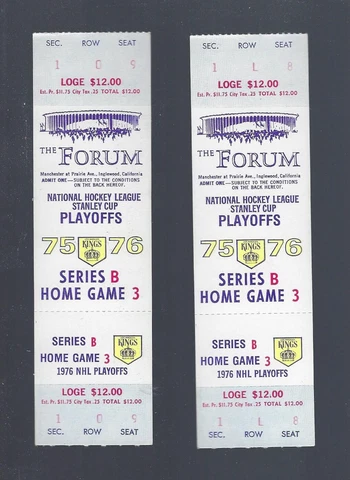 BOSTON BRUINS @ LA KINGS 1975-1976 NHL PLAYOFFS FULL HOCKEY TICKETS GAME #6 Cover