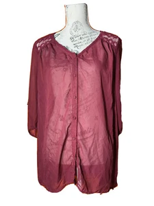 Moda burgundy short sleeve sheer Button Up top blouse ladies size 22 - Picture 1 of 6