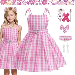 Girls Kids Pink Plaid Dress Up for Barbie Princess Party Cosplay Outfit Costume - Picture 1 of 16