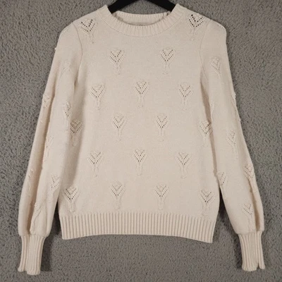 Suéter Ann Taylor LOFT Pequeño Crema Bobble Pointelle Mezcla de Lana Blusa Manga Foto 1 de 4