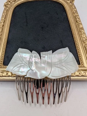 Vintage Abalone Metal Hair Comb With Bird Design 3" Boho - Image 1 of 4