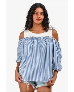Max Mara Weekend Top Sz L Canasta Off Shoulder 3/4 Balloon Sleeve Cottagecore - Picture 1 of 18