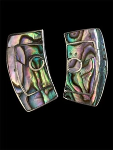 Vintage Taxco MCM Sterlingsilber-Inlay Abalone Schraubverschluss Ohrringe 8,21 g Modernist - Bild 1 von 8