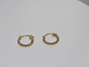 18k Yellow Gold Hoop Earrings Small Beaded 2mm Diamond Cut 13mm Lightweight New - Picture 1 of 8