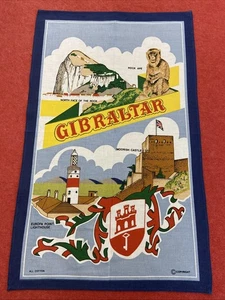 Vintage Cotton Tea Towel w Gibraltar Pattern Kitchen Dish British Art Gift Idea - Picture 1 of 14