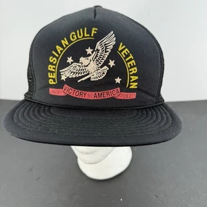 Vintage Persian Gulf War Veteran Black SnapBack Trucker Hat Army Air Force Navy - Picture 1 of 14