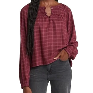 Treasure & Bond Nordstrom Burgunderrot Kariert Gesmoktes Popover Top Bluse S Landhaus - Bild 1 von 8