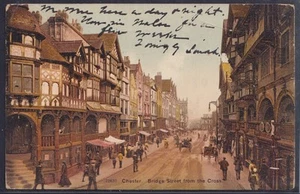 74467) AK Chester Bridge Street from the Cross 1906 LLANDUONO nach USA - Picture 1 of 2