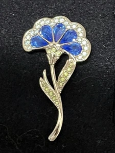 Vintage Swarovski (Signed) BLUE Crystal Flower Pin/Brooch Silver-tone NWT - Picture 1 of 5