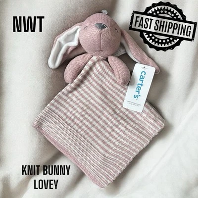 全新 Carters 针织 兔子 婴儿 安全毯 兔子 粉红色 爱人 女孩 免运费! — 第 1/3 张图片